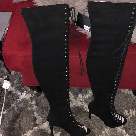 Forever 21 Shoes - Over the knee/Open toe lace up boots